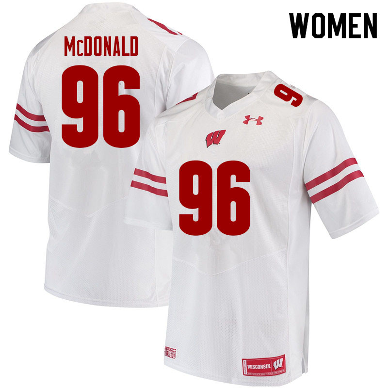 Women #96 Cade McDonald Wisconsin Badgers College Football Jerseys Sale-White